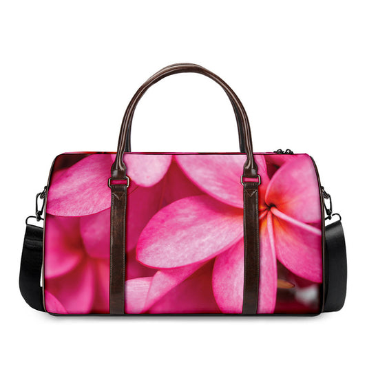Pink Plumeria Flower Print Duffle Bag