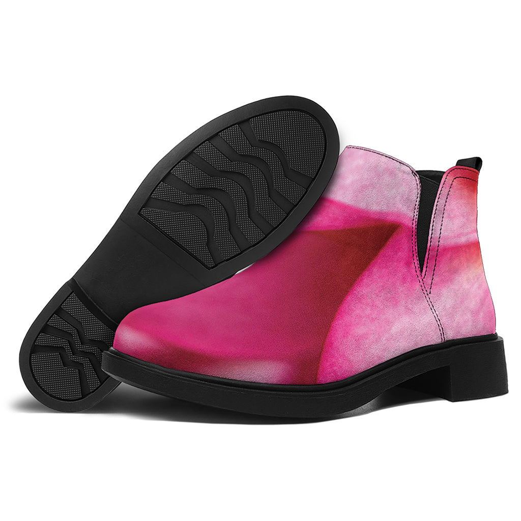 Pink Plumeria Flower Print Flat Ankle Boots