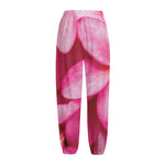 Pink Plumeria Flower Print Fleece Lined Knit Pants
