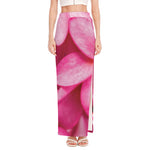 Pink Plumeria Flower Print High Slit Maxi Skirt