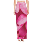 Pink Plumeria Flower Print High Slit Maxi Skirt