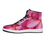 Pink Plumeria Flower Print High Top Leather Sneakers