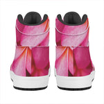Pink Plumeria Flower Print High Top Leather Sneakers
