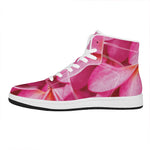 Pink Plumeria Flower Print High Top Leather Sneakers