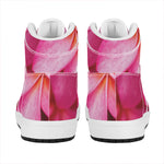 Pink Plumeria Flower Print High Top Leather Sneakers