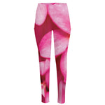 Pink Plumeria Flower Print High-Waisted Pocket Leggings