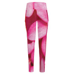 Pink Plumeria Flower Print High-Waisted Pocket Leggings