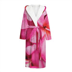 Pink Plumeria Flower Print Hooded Bathrobe