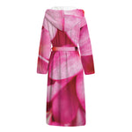 Pink Plumeria Flower Print Hooded Bathrobe