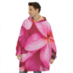 Pink Plumeria Flower Print Hoodie Blanket