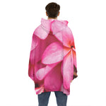Pink Plumeria Flower Print Hoodie Blanket