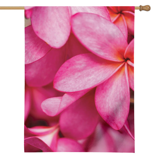 Pink Plumeria Flower Print House Flag