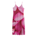 Pink Plumeria Flower Print Jersey Midi Cami Dress