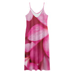 Pink Plumeria Flower Print Jersey Midi Cami Dress