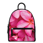 Pink Plumeria Flower Print Leather Backpack