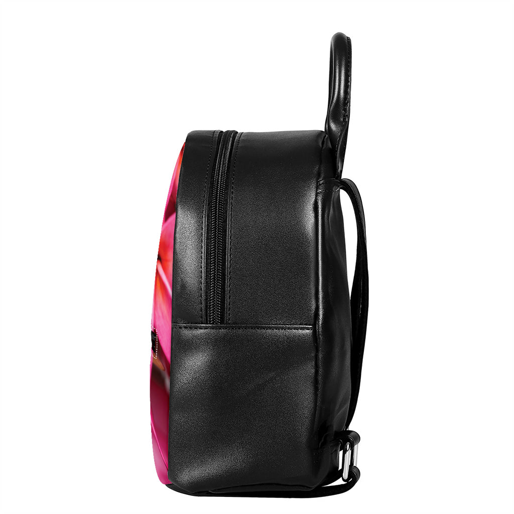 Pink Plumeria Flower Print Leather Backpack