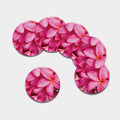 Pink Plumeria Flower Print Leather Coaster Set