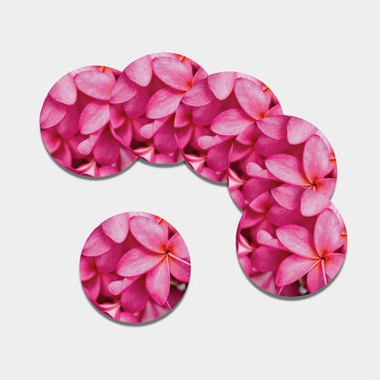 Pink Plumeria Flower Print Leather Coaster Set