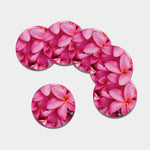 Pink Plumeria Flower Print Leather Coaster Set