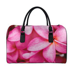 Pink Plumeria Flower Print Leather Duffle Bag