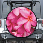 Pink Plumeria Flower Print Leather Spare Tire Cover