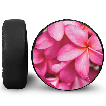 Pink Plumeria Flower Print Leather Spare Tire Cover