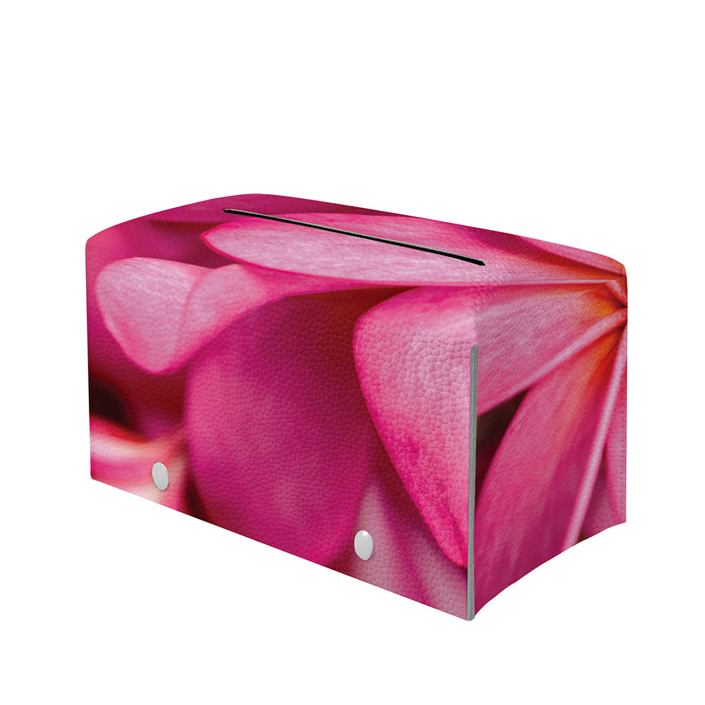 Pink Plumeria Flower Print Leather Tissue Box Cover