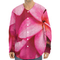 Pink Plumeria Flower Print Long Sleeve Baseball Jersey