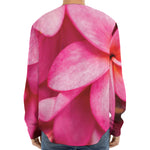 Pink Plumeria Flower Print Long Sleeve Baseball Jersey