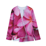 Pink Plumeria Flower Print Long Sleeve Short Coat