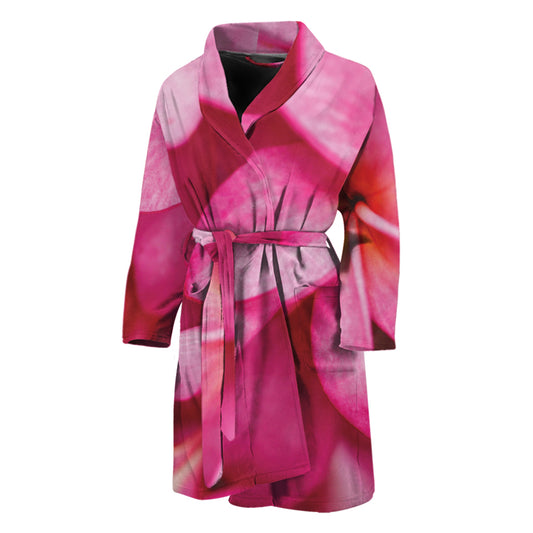 Pink Plumeria Flower Print Men's Bathrobe