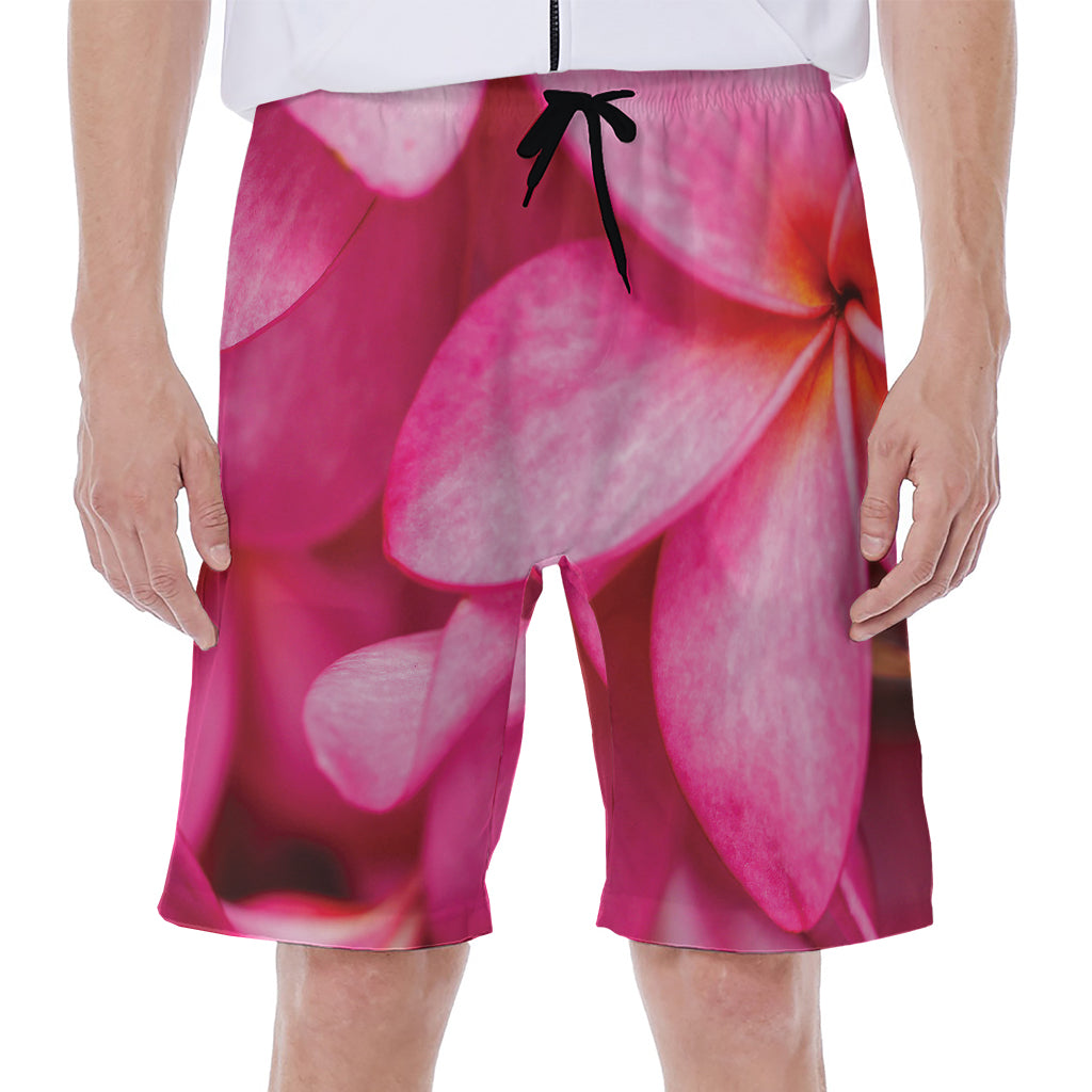 Pink Plumeria Flower Print Men's Beach Shorts