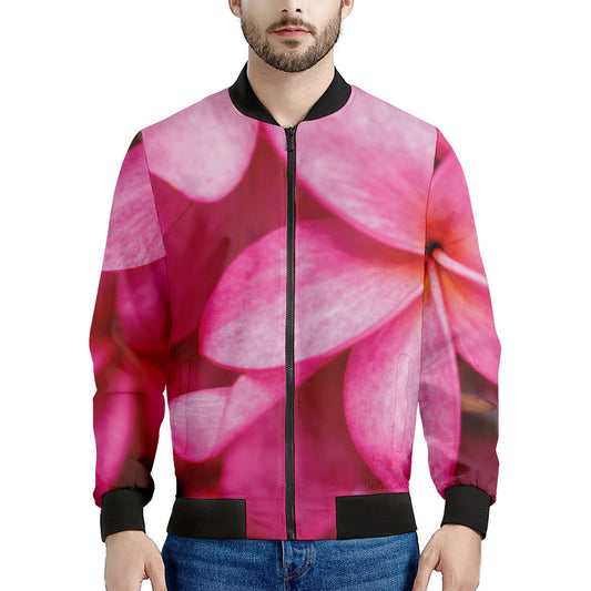 Pink Plumeria Flower Print Men's Bomber Jacket