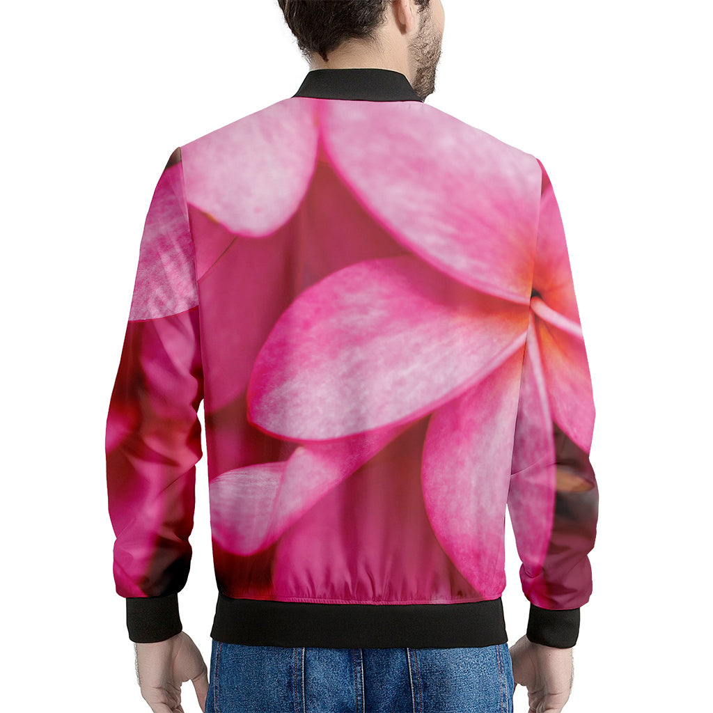 Pink Plumeria Flower Print Men's Bomber Jacket