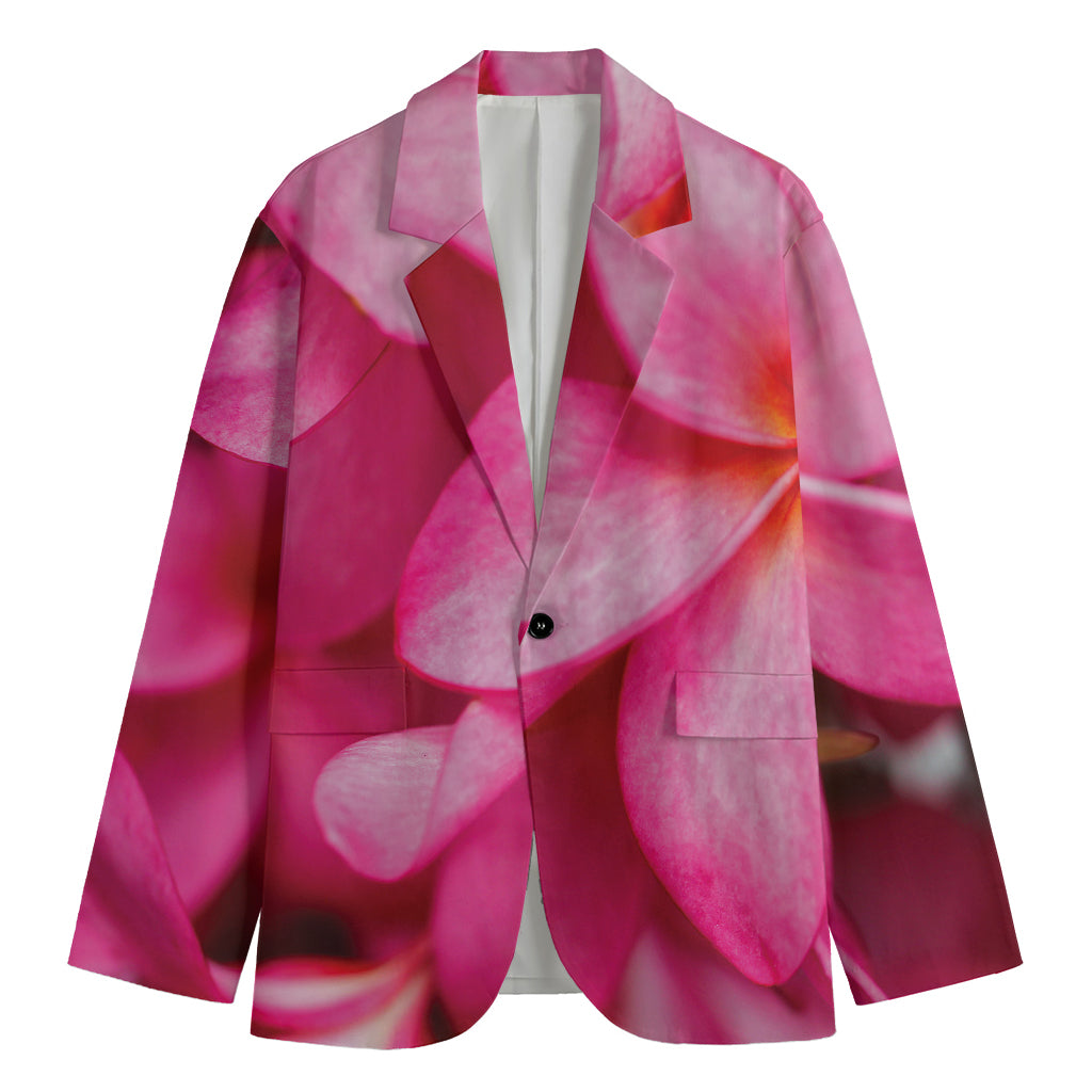 Pink Plumeria Flower Print Men's Cotton Blazer