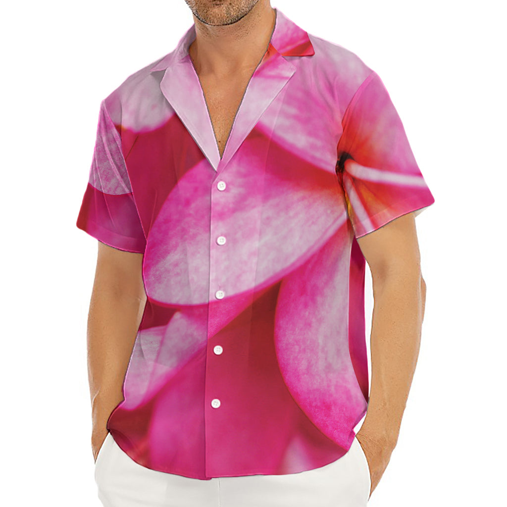 Pink Plumeria Flower Print Men's Deep V-Neck Shirt
