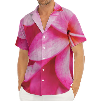 Pink Plumeria Flower Print Men's Deep V-Neck Shirt