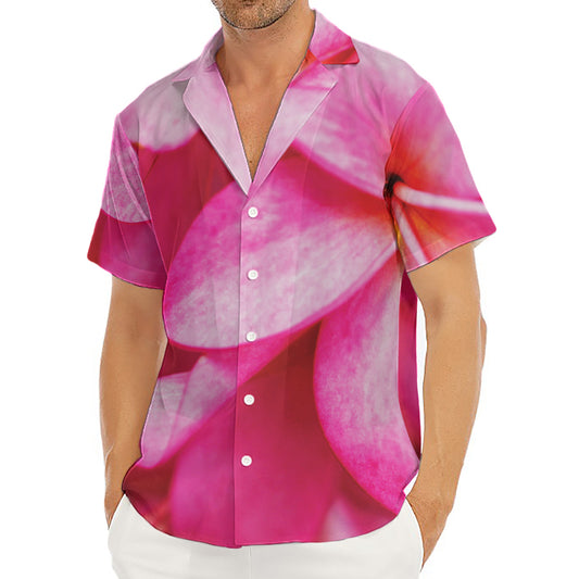 Pink Plumeria Flower Print Men's Deep V-Neck Shirt