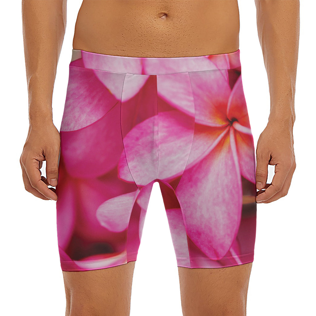Pink Plumeria Flower Print Men's Long Boxer Briefs