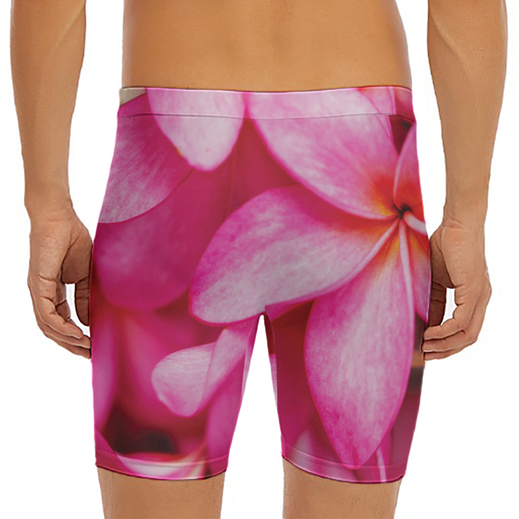 Pink Plumeria Flower Print Men's Long Boxer Briefs