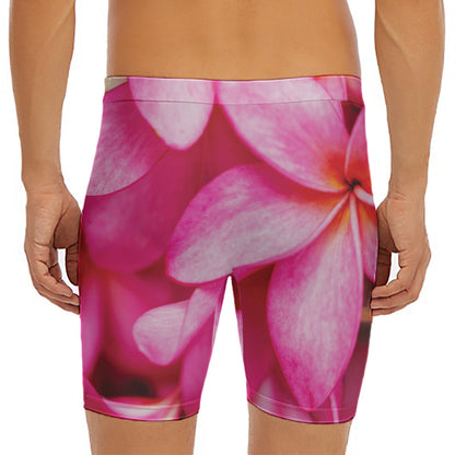Pink Plumeria Flower Print Men's Long Boxer Briefs