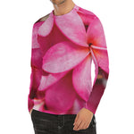 Pink Plumeria Flower Print Men's Long Sleeve Rash Guard