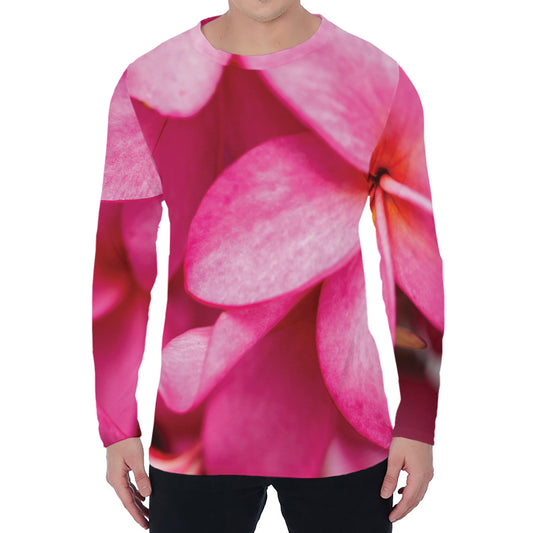 Pink Plumeria Flower Print Men's Long Sleeve T-Shirt