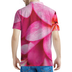 Pink Plumeria Flower Print Men's Polo Shirt