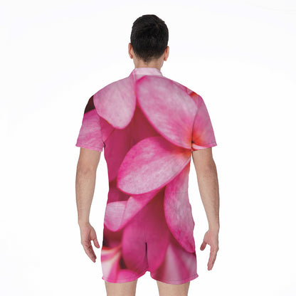 Pink Plumeria Flower Print Men's Rompers