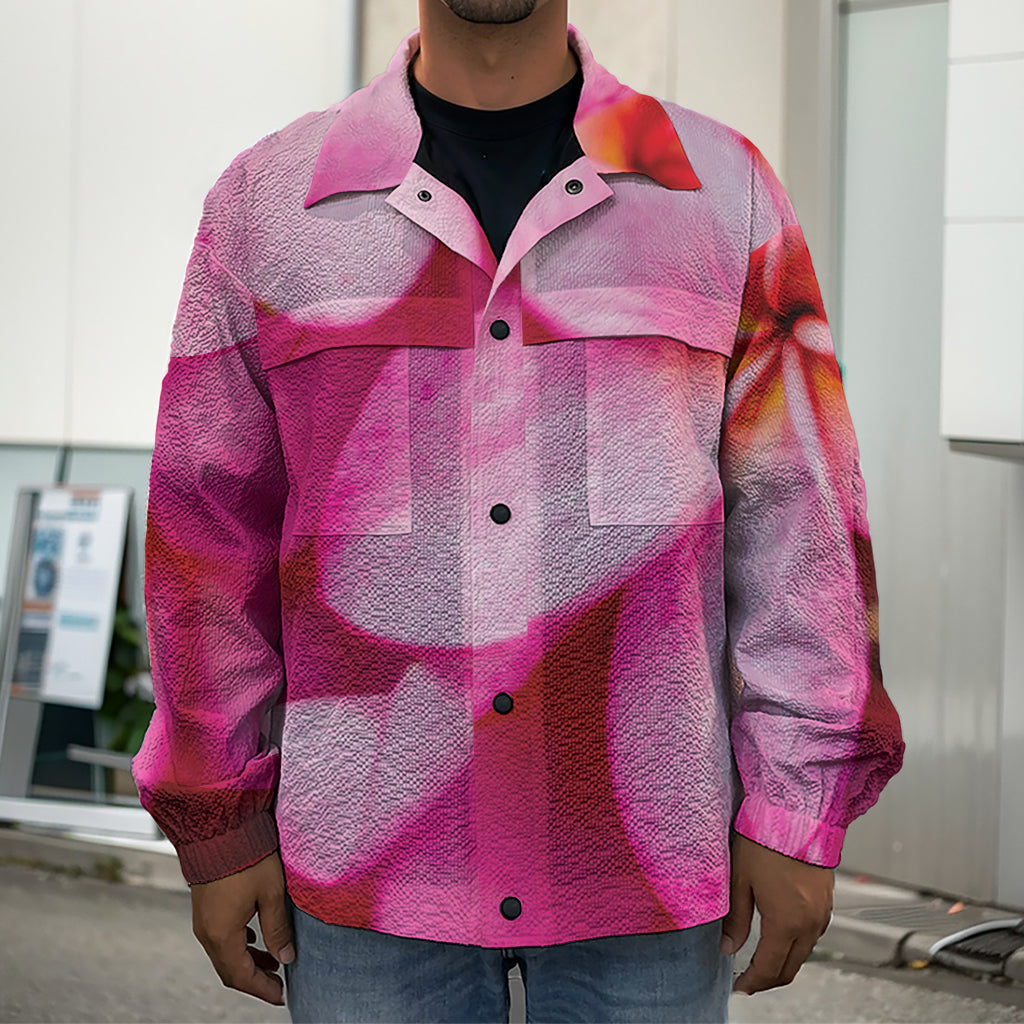 Pink Plumeria Flower Print Men's Shirt Jacket
