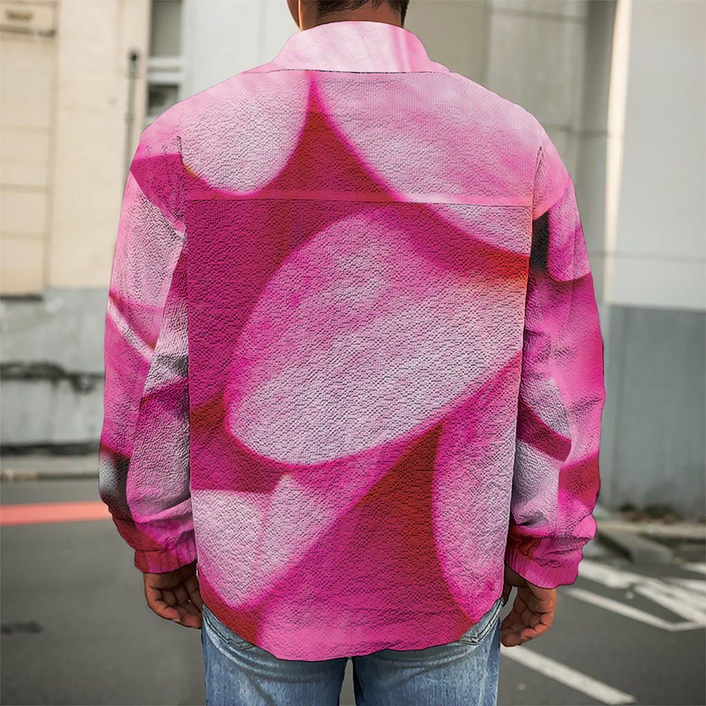 Pink Plumeria Flower Print Men's Shirt Jacket
