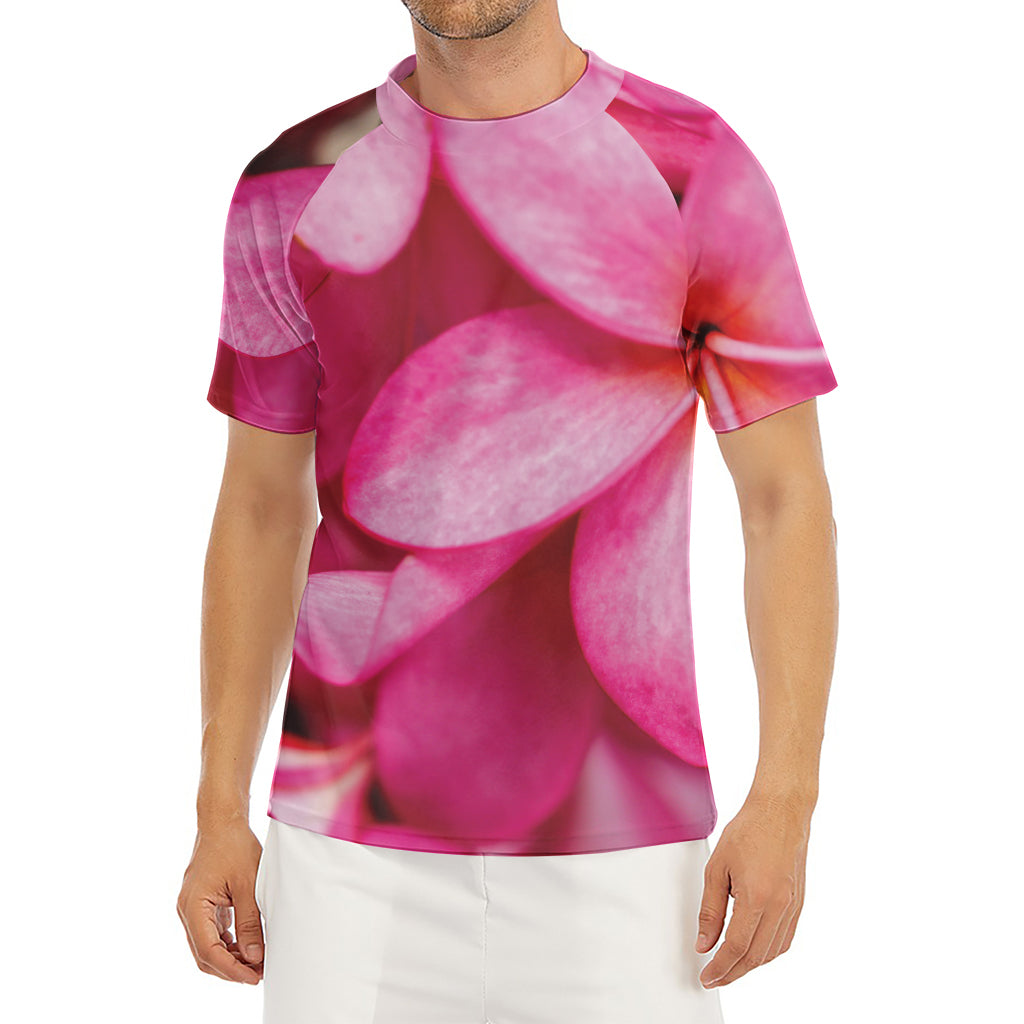 Pink Plumeria Flower Print Men's Short Sleeve Rash Guard