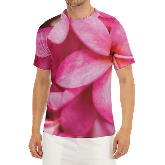 Pink Plumeria Flower Print Men's Short Sleeve Rash Guard