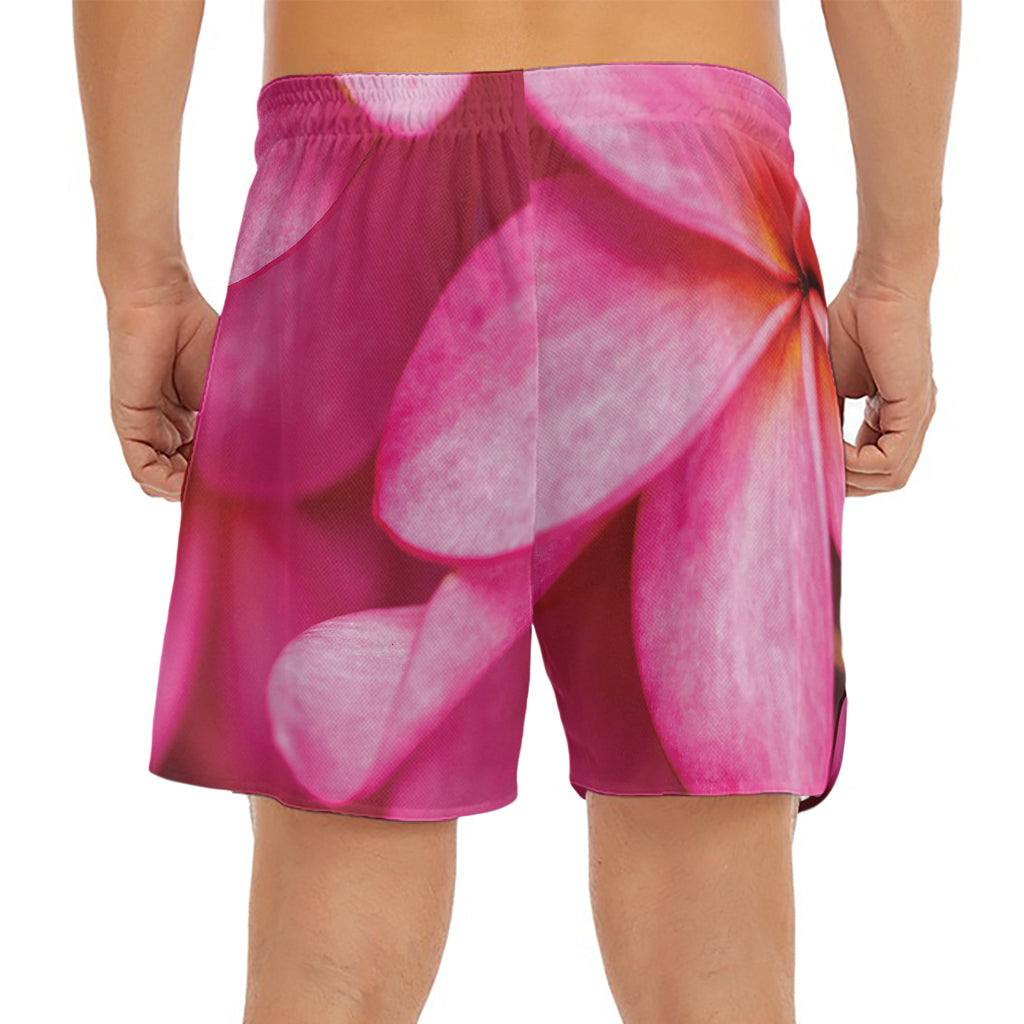 Pink Plumeria Flower Print Men's Split Running Shorts